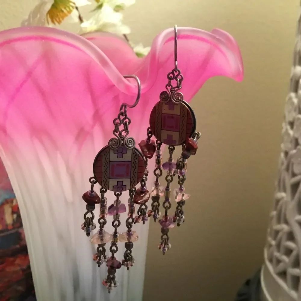 Silvertone Fishhook Dangle Earrings - Picture 2 of 5